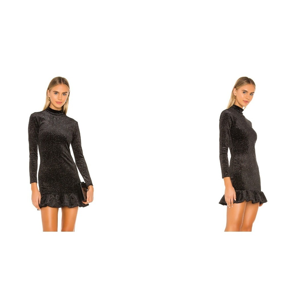 Lovers + Friends Penmar Dress Long Sleeve Mini Dress Galaxy Black Velvet MEDIUM